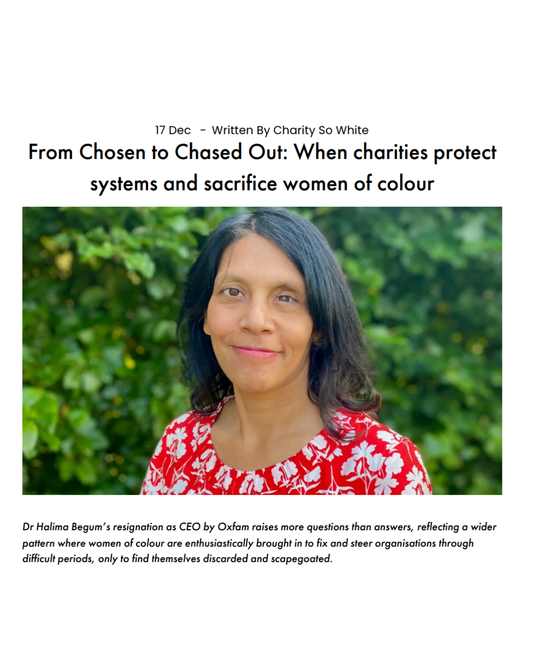 Is the Oxfam GB Turmoil Really About Dr Halima Begum?